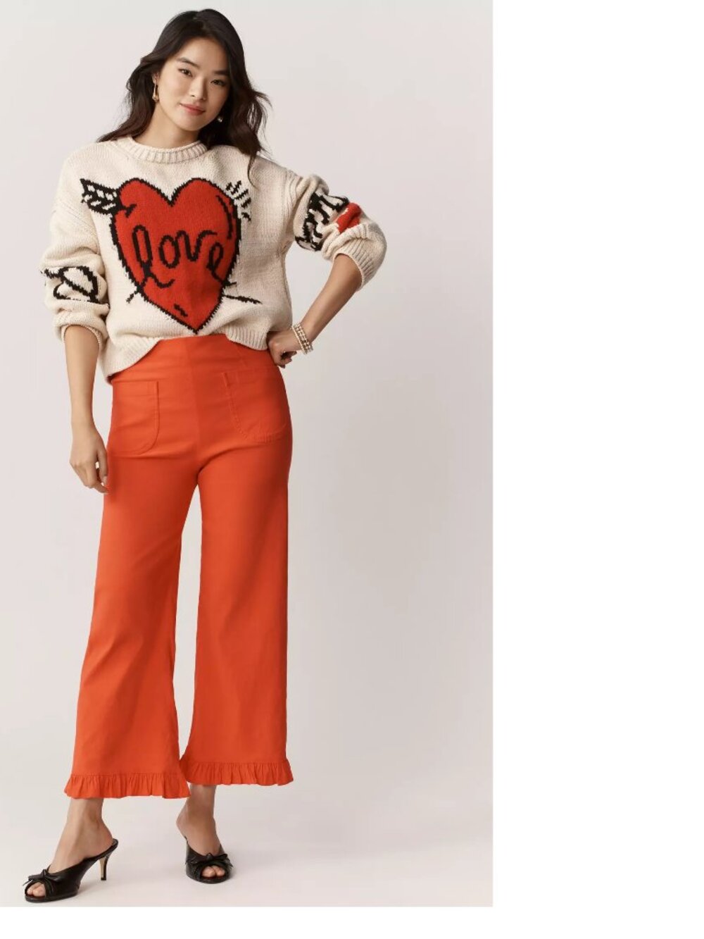 Anthropologie Maeve Colette Ruffle-Hem High-Rise Wide-Leg Pants in Magic Fabric